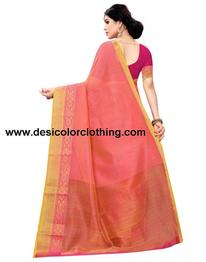 Coral Pink Coloured Jacquard Cotton Saree | SLV1554S123