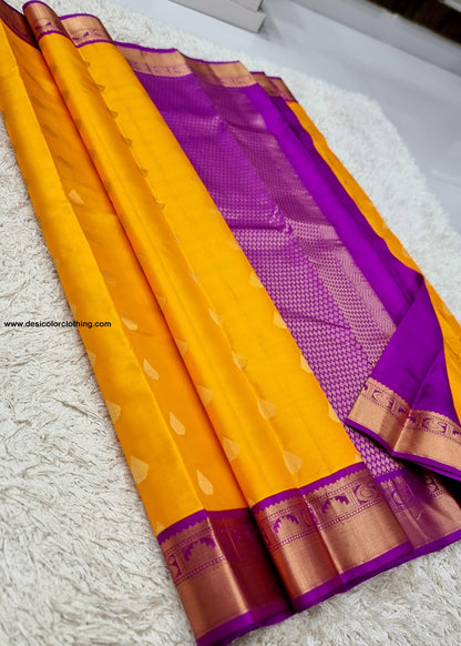 Kanchipuram 100% Pure Korvai Pattern Gold Zari Silk Saree