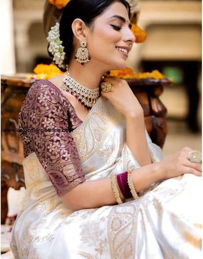 White Silk Plain Saree