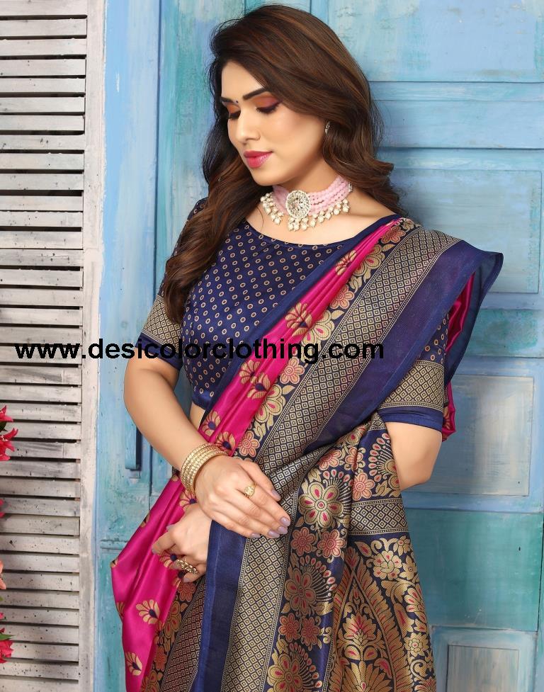 Pink Silk Printed Saree