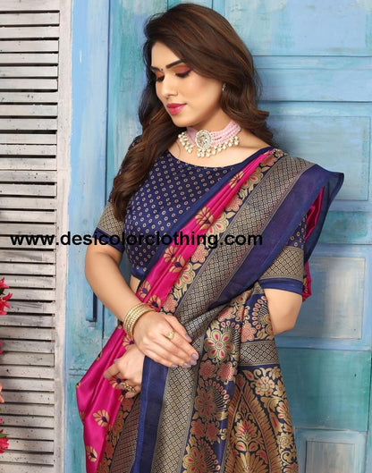 Pink Silk Printed Saree