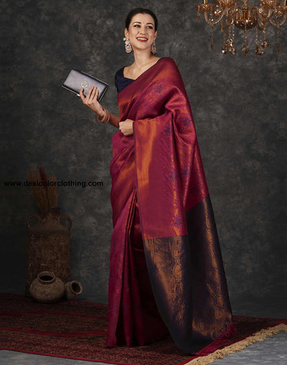 Dark Pink Silk Woven Banarasi Saree