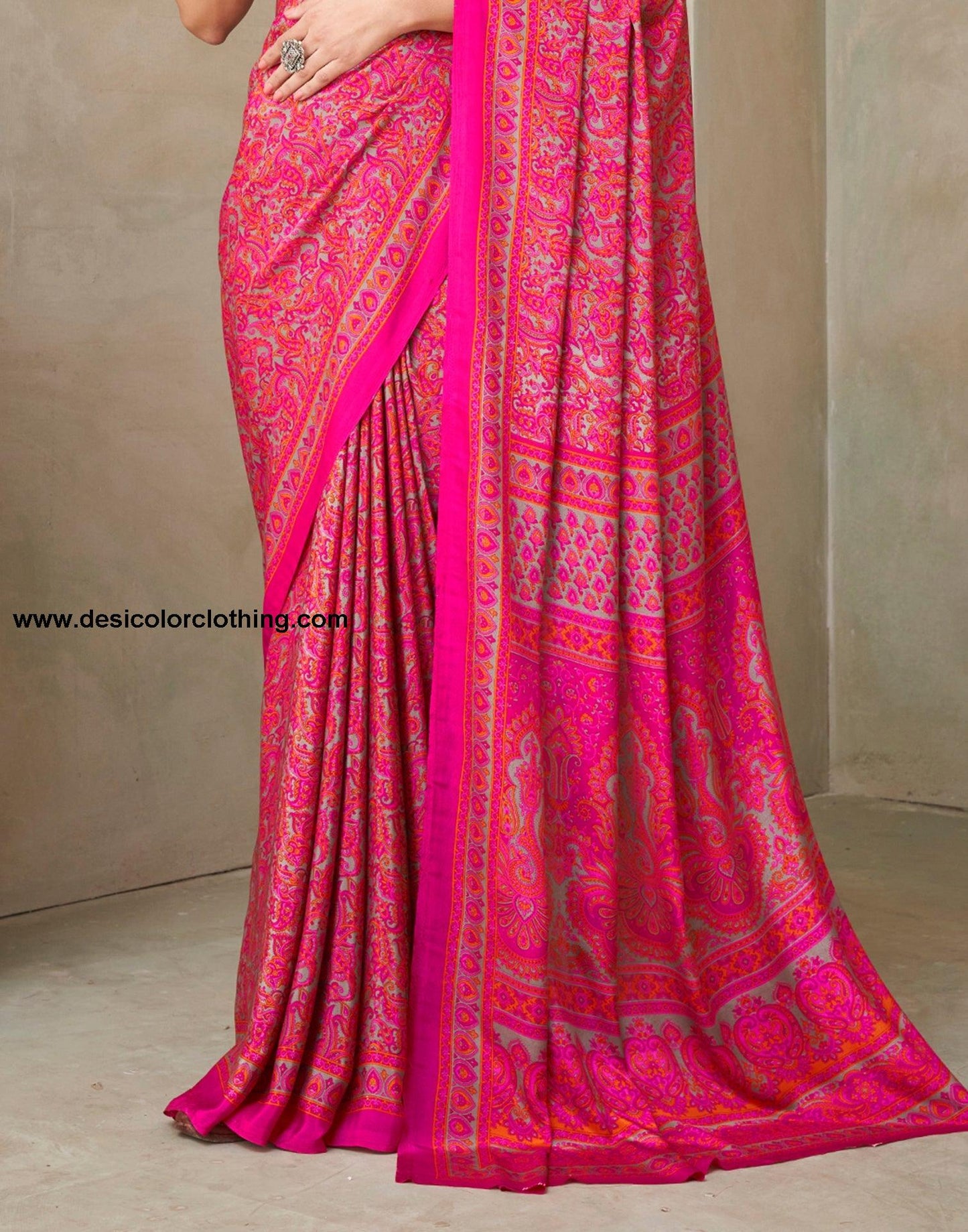 Pink Silk Printed Saree