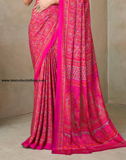 Pink Silk Printed Saree