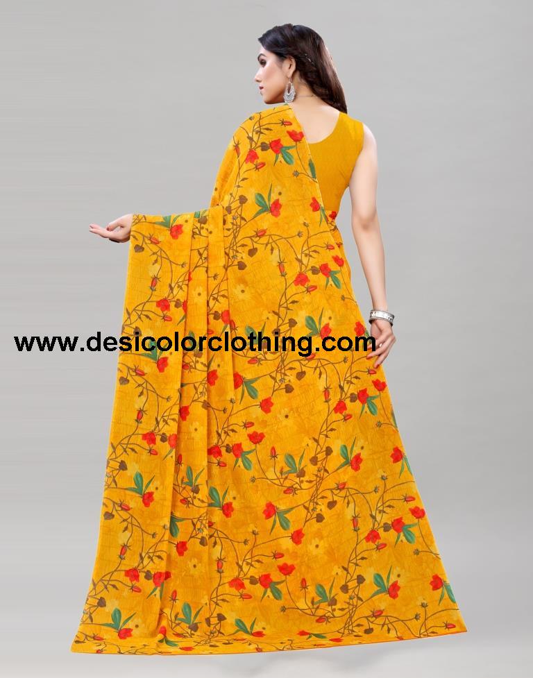 Definitive Turmeric Yellow Printed Saree | 1955S349