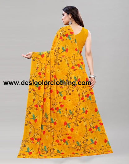Definitive Turmeric Yellow Printed Saree | 1955S349