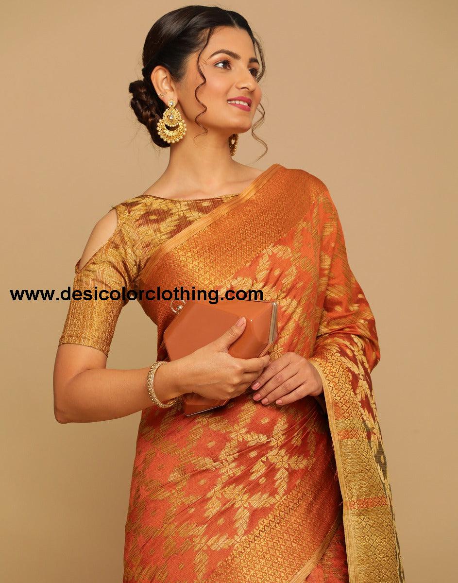 Orange Coloured Banarasi Cotton Silk Saree