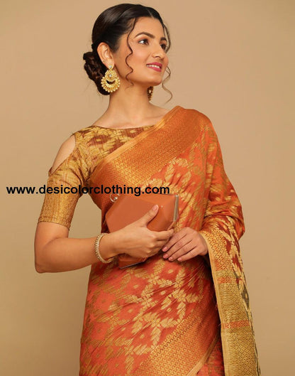 Orange Coloured Banarasi Cotton Silk Saree