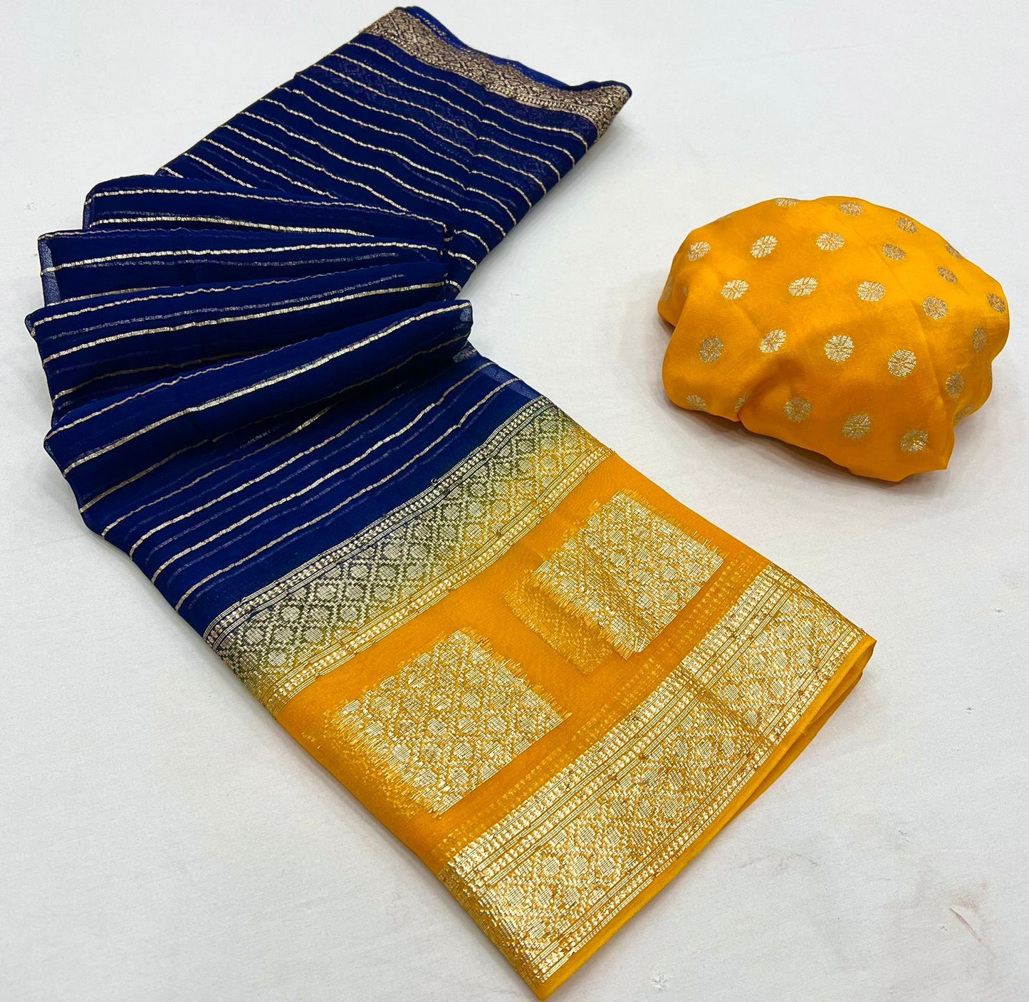 Pure Viscose Georgette Saree With Fancy Zari & Fancy Jacquard Border With Fancy Dola Silk Jecquard Blouse