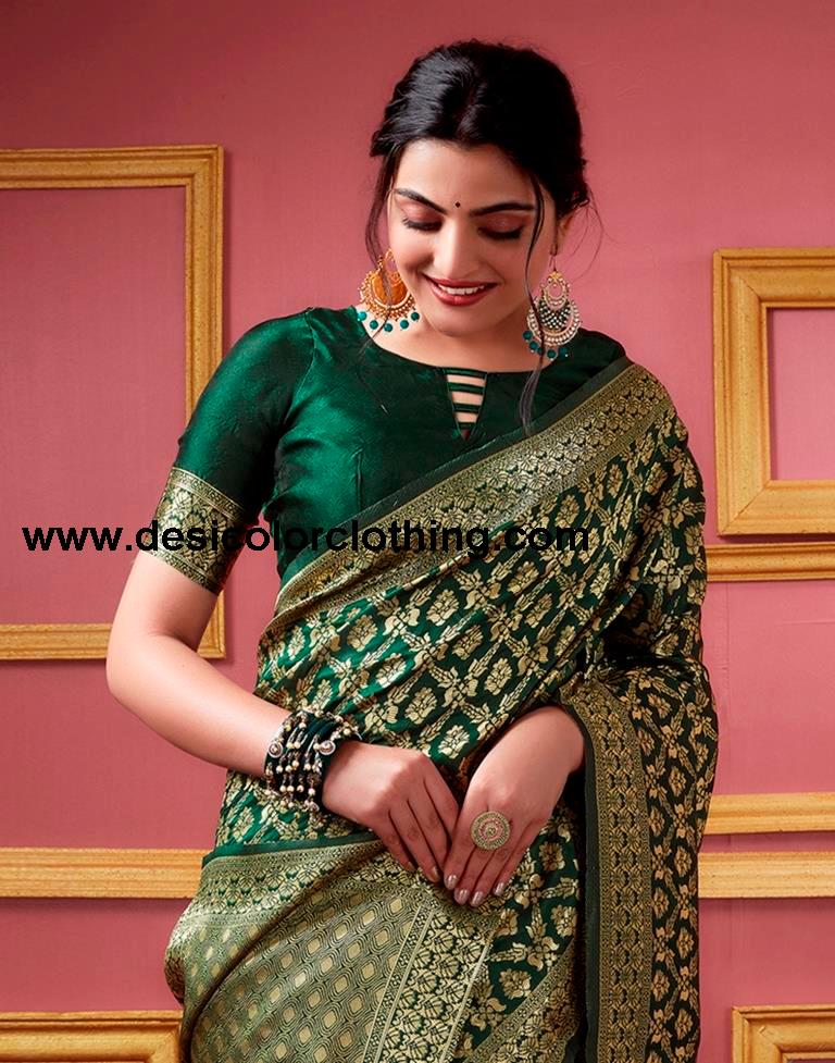Dark Green Banarasi Silk Saree