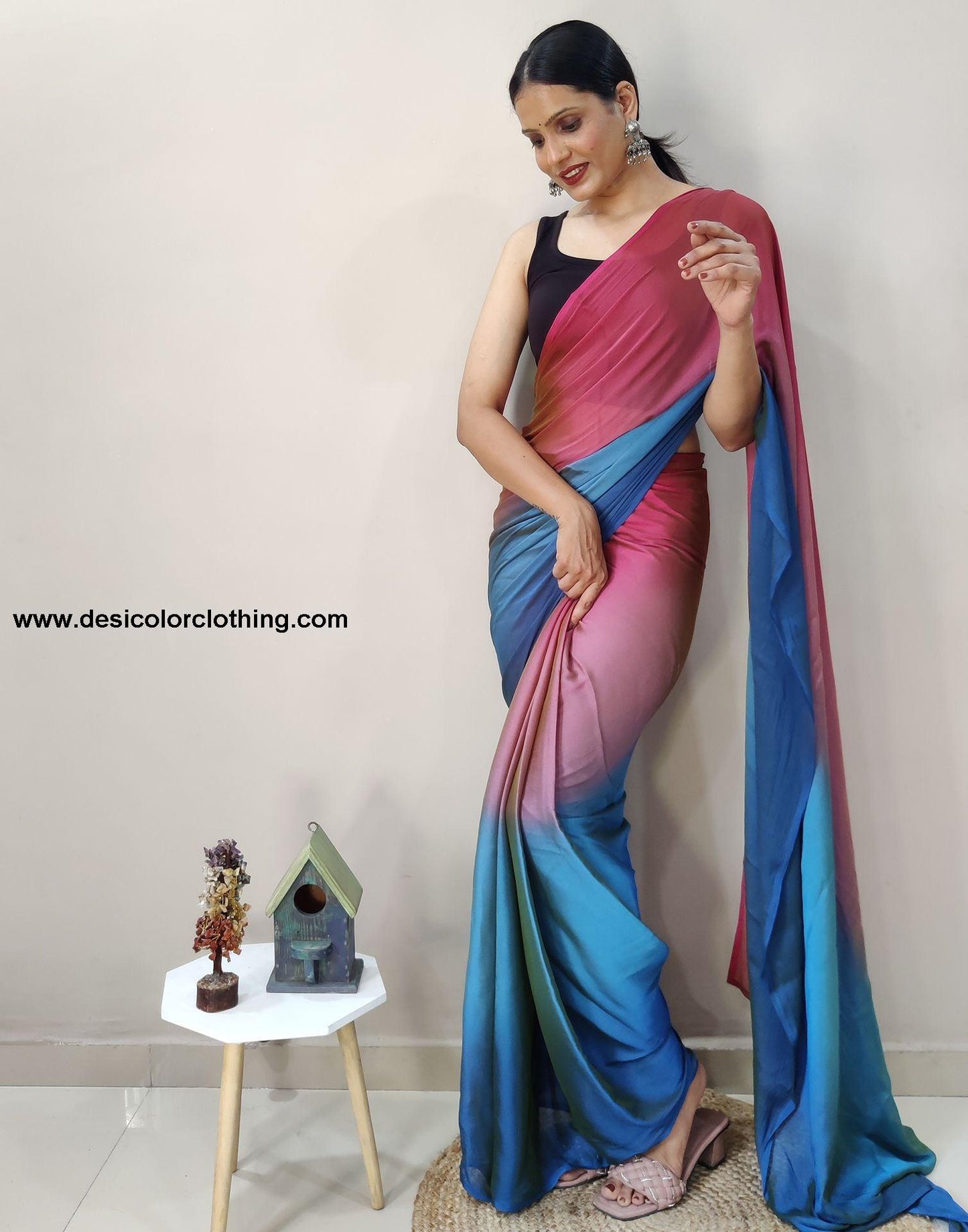 Pink Chiffon Pre-draped Saree