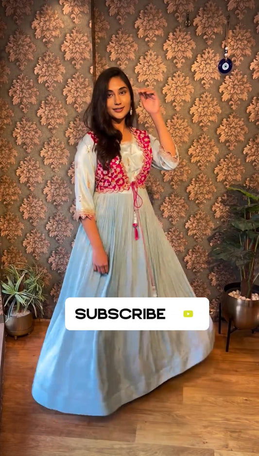 Product Image - Designer Bandhej Gown with Attached Shrug - Perfect Wedding & Festive Attire