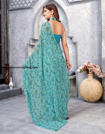 Turquoise Georgette Printed Saree