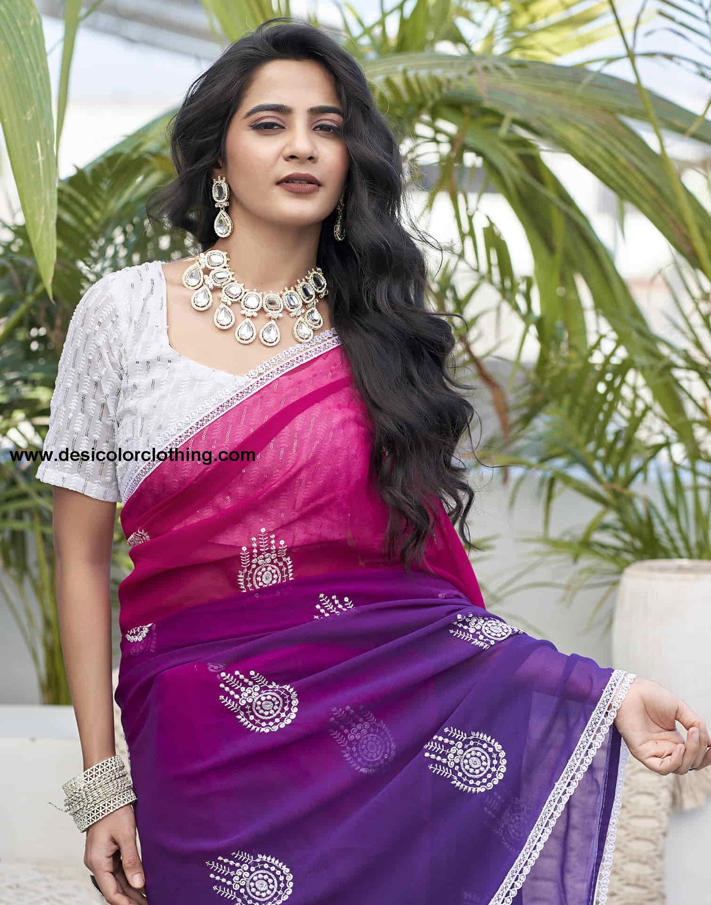 Violet Georgette Sequence Swarovski Saree