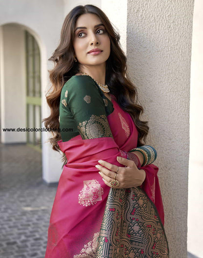 Pink Banarasi Silk Woven Saree
