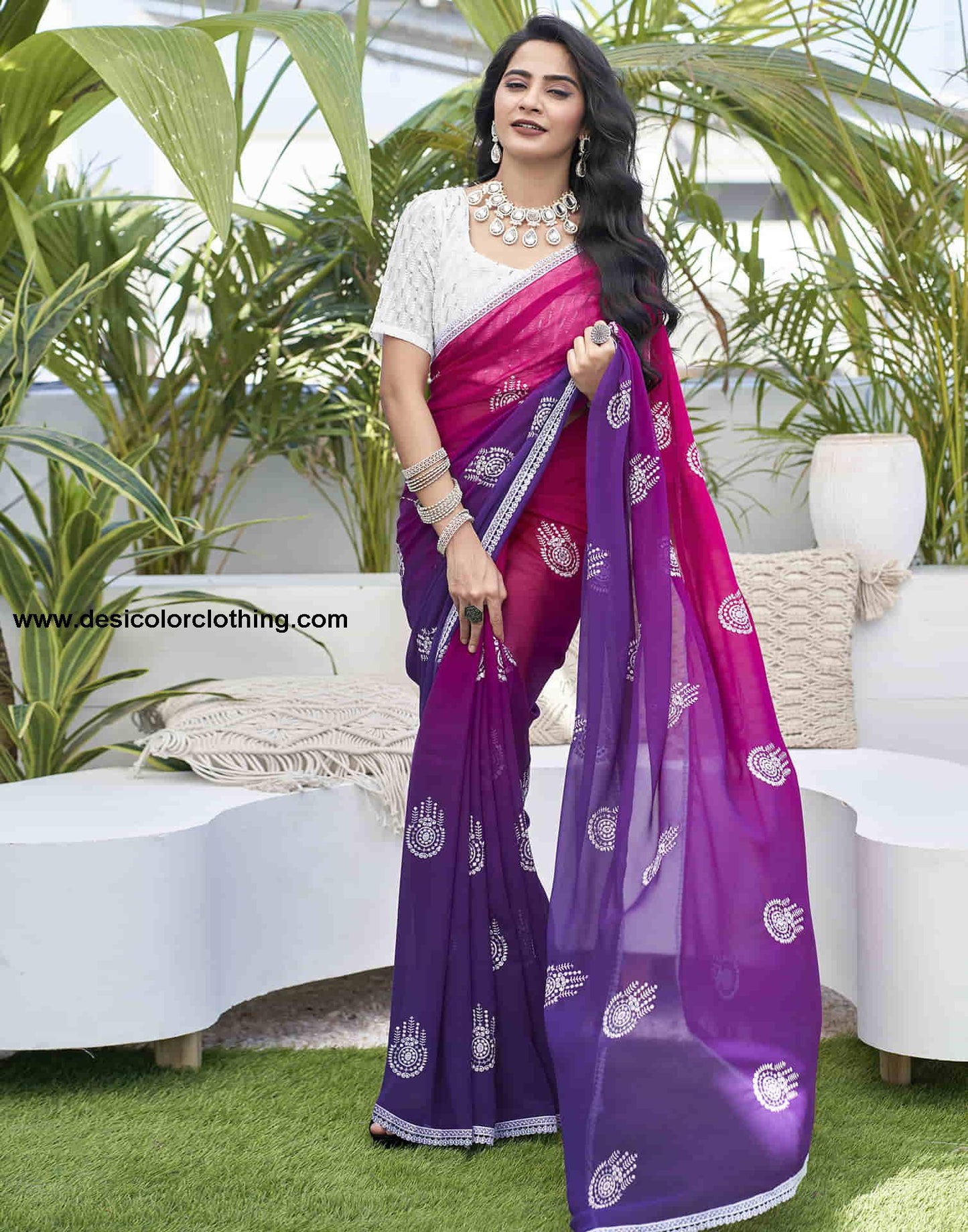 Violet Georgette Sequence Swarovski Saree