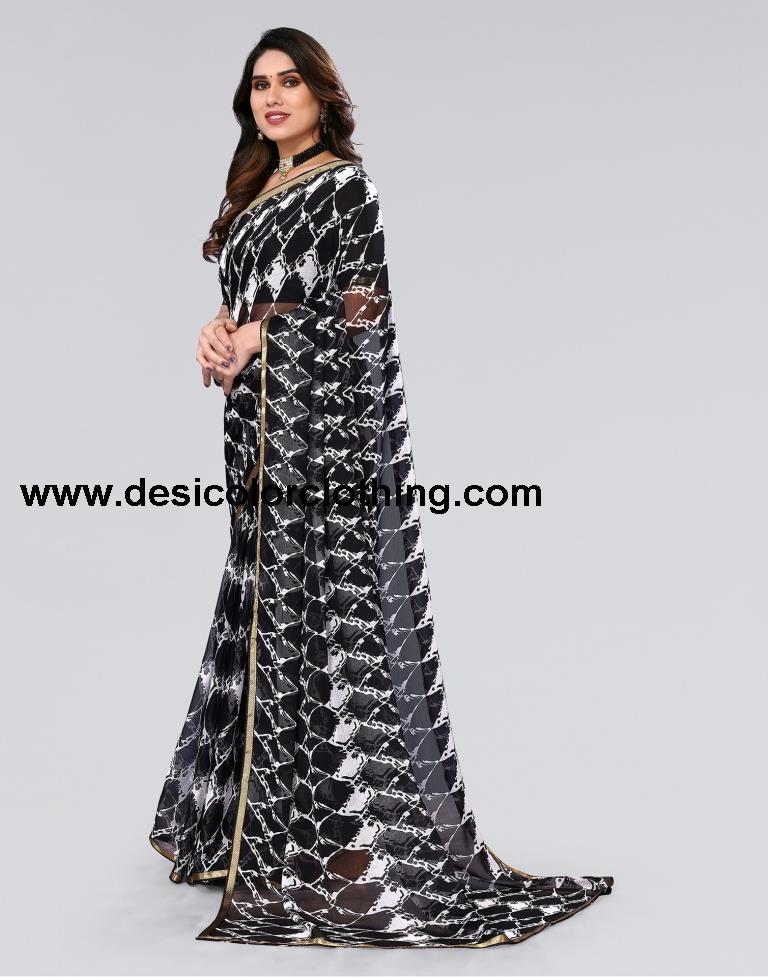 Black Printed Chiffon Saree