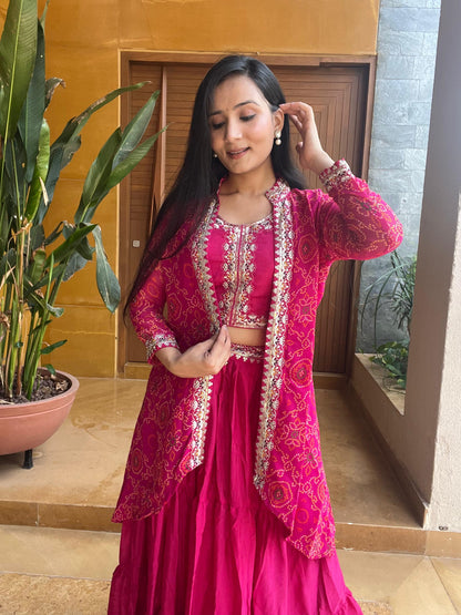 Product Image - Designer Bandhej Lehenga Choli & Shrug - Shree Ram Creation