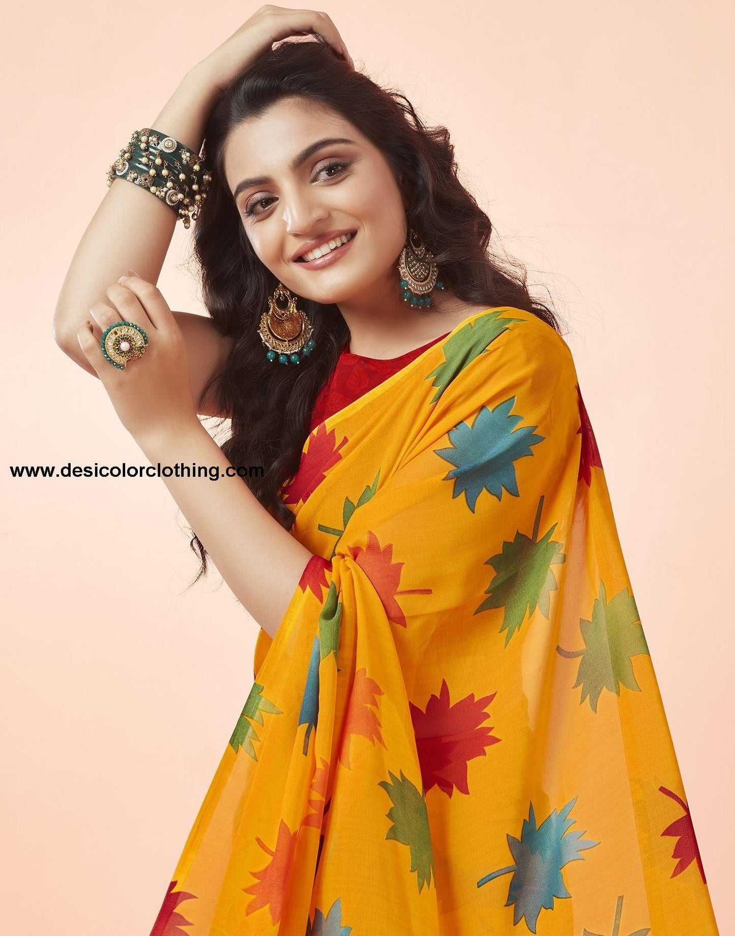 Turmeric Yellow Printed Georgette Saree