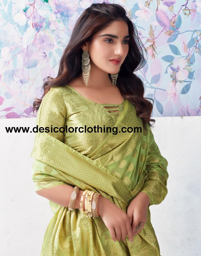 Pista Green Organza Woven Saree
