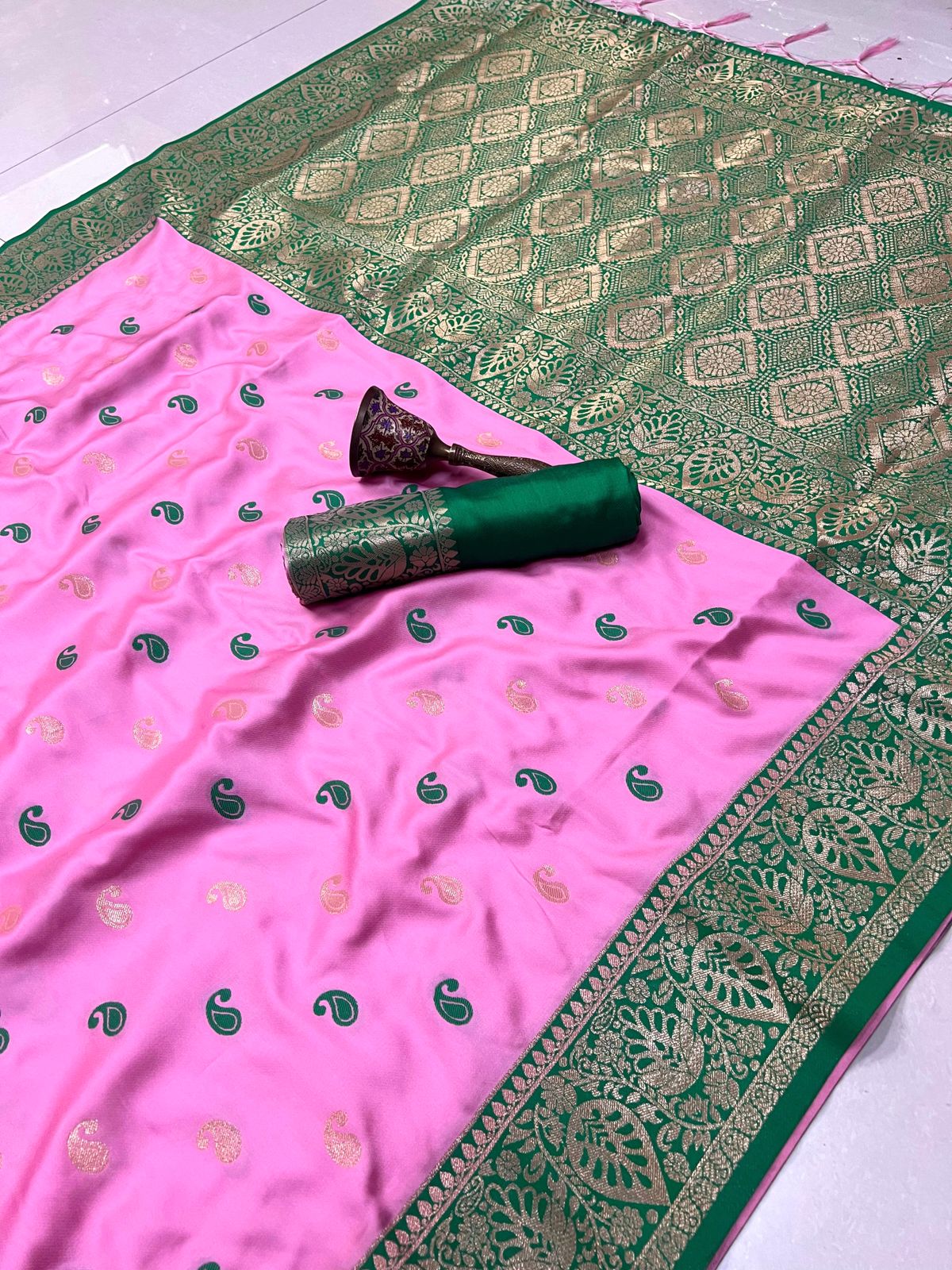 Product Image - Exquisite Pure Soft Satin Banarasi Silk Saree with Original Gold Jari