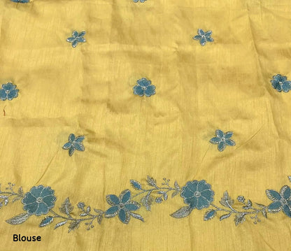 Product Image - Designer Paper Crush Saree - Aqua Blue to Yellow