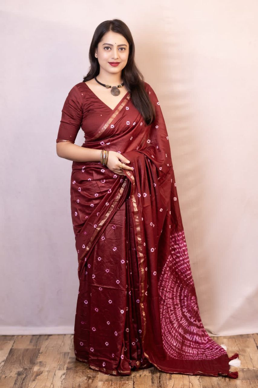 Product Image - Exquisite Pure Chanderi Hand Tie-Dye Bandhani Saree