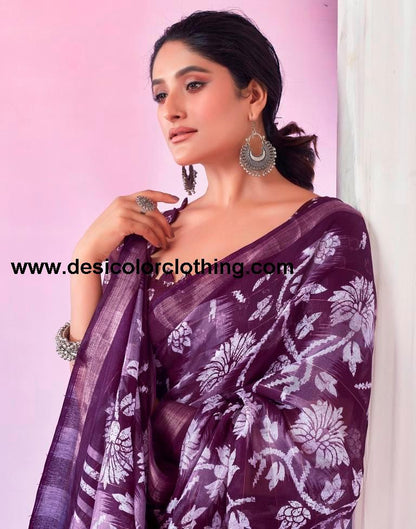 Dark Purple Cotton Zari Saree
