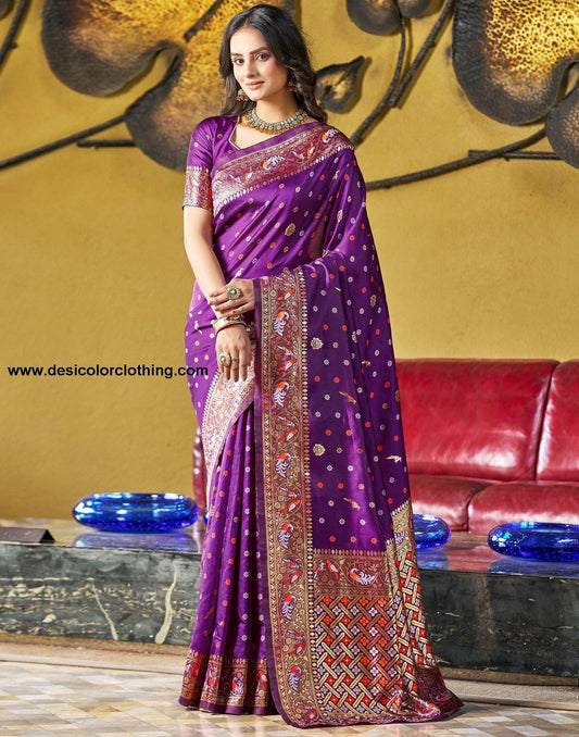 Wine Jacquard Silk Saree