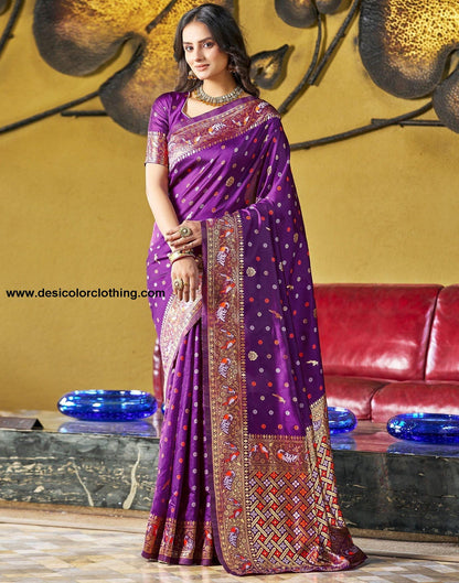 Wine Jacquard Silk Saree