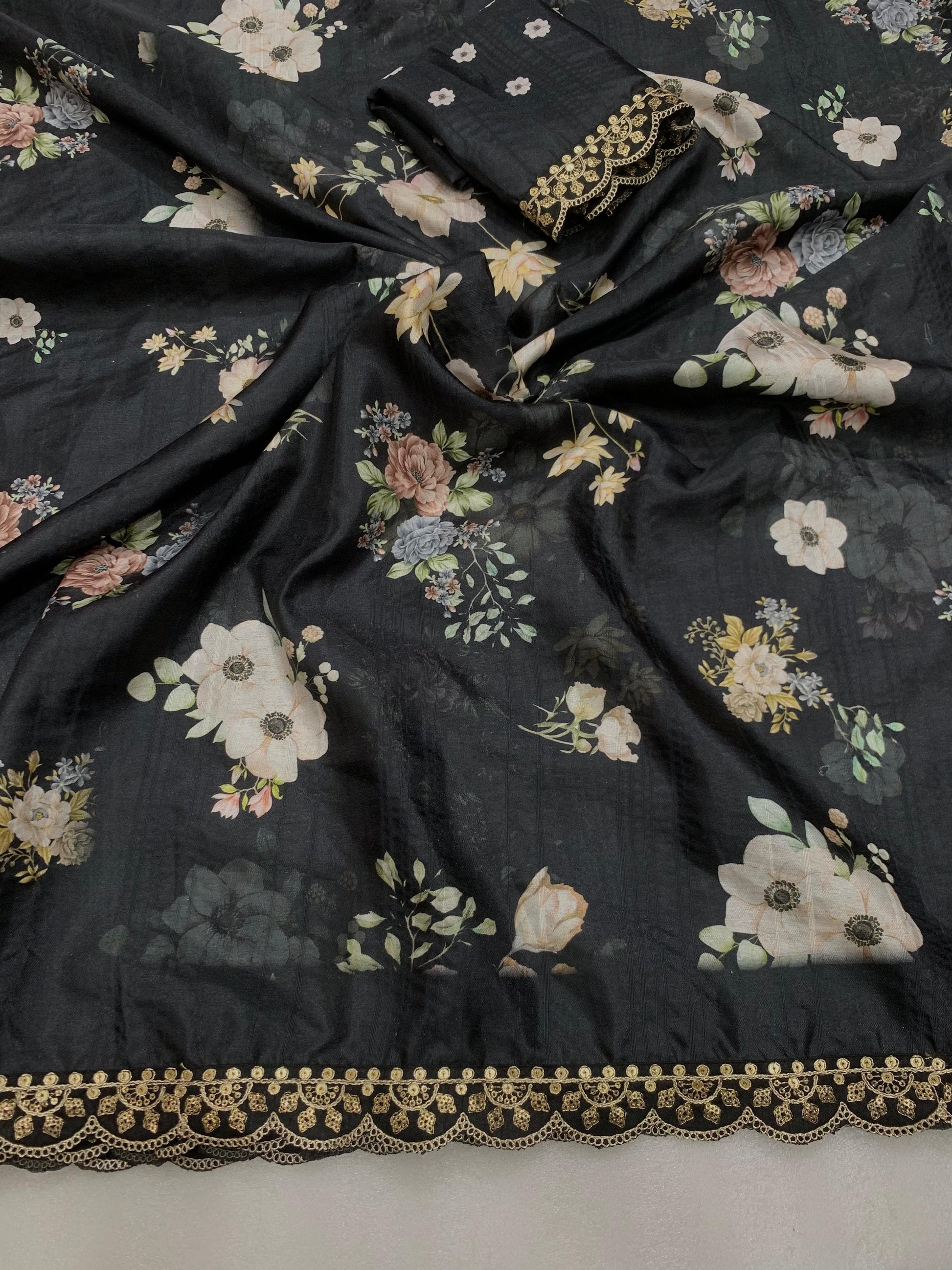 Product Image - Elegant Handloom Tussar Silk Digital Printed Saree with Embroidery