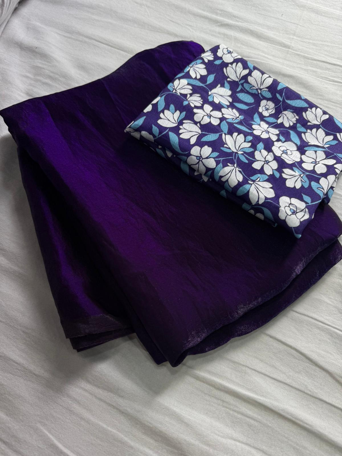 Product Image - Space Soft Silk Saree with Digital Print Blouse