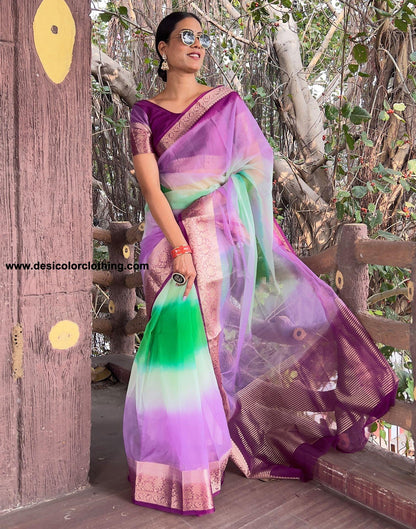 Dark Purple Plain Organza Saree