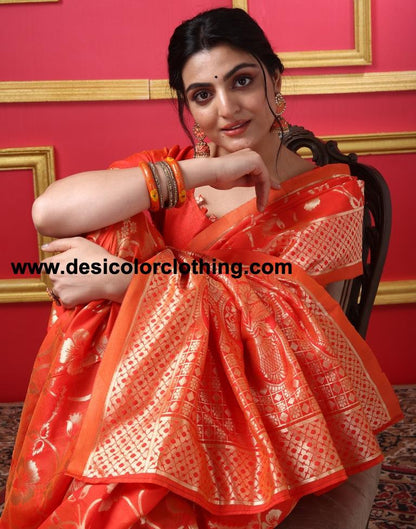 Orange Silk Plain Saree