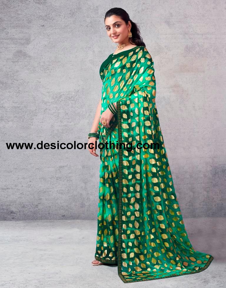 Turquoise Lycra Printed  Saree