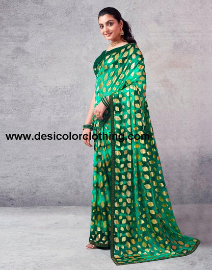 Turquoise Lycra Printed  Saree
