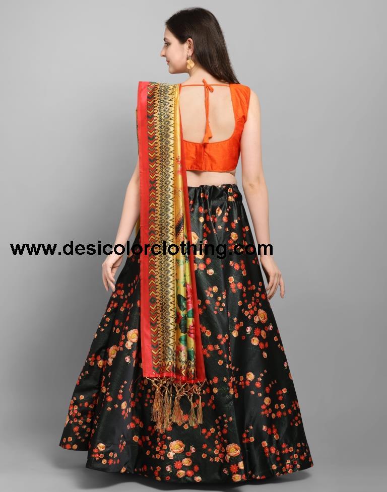 Voguish Black Coloured Poly Silk Digital Printed Casual Wear Lehenga | SLV102L10178