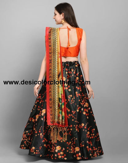 Voguish Black Coloured Poly Silk Digital Printed Casual Wear Lehenga | SLV102L10178