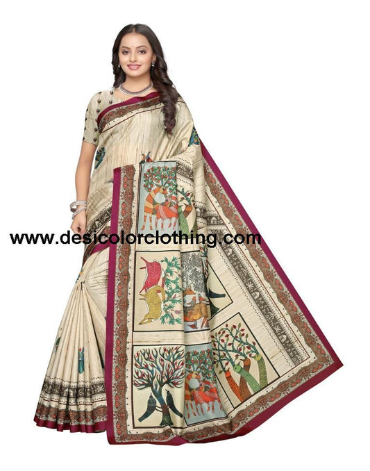 Cream Coloured Art Silk Digital Printed Casual saree