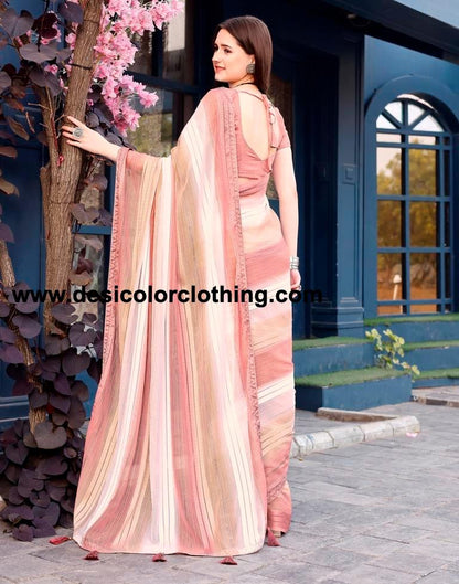 Dusty Rose Pink Georgette Printed Sarees