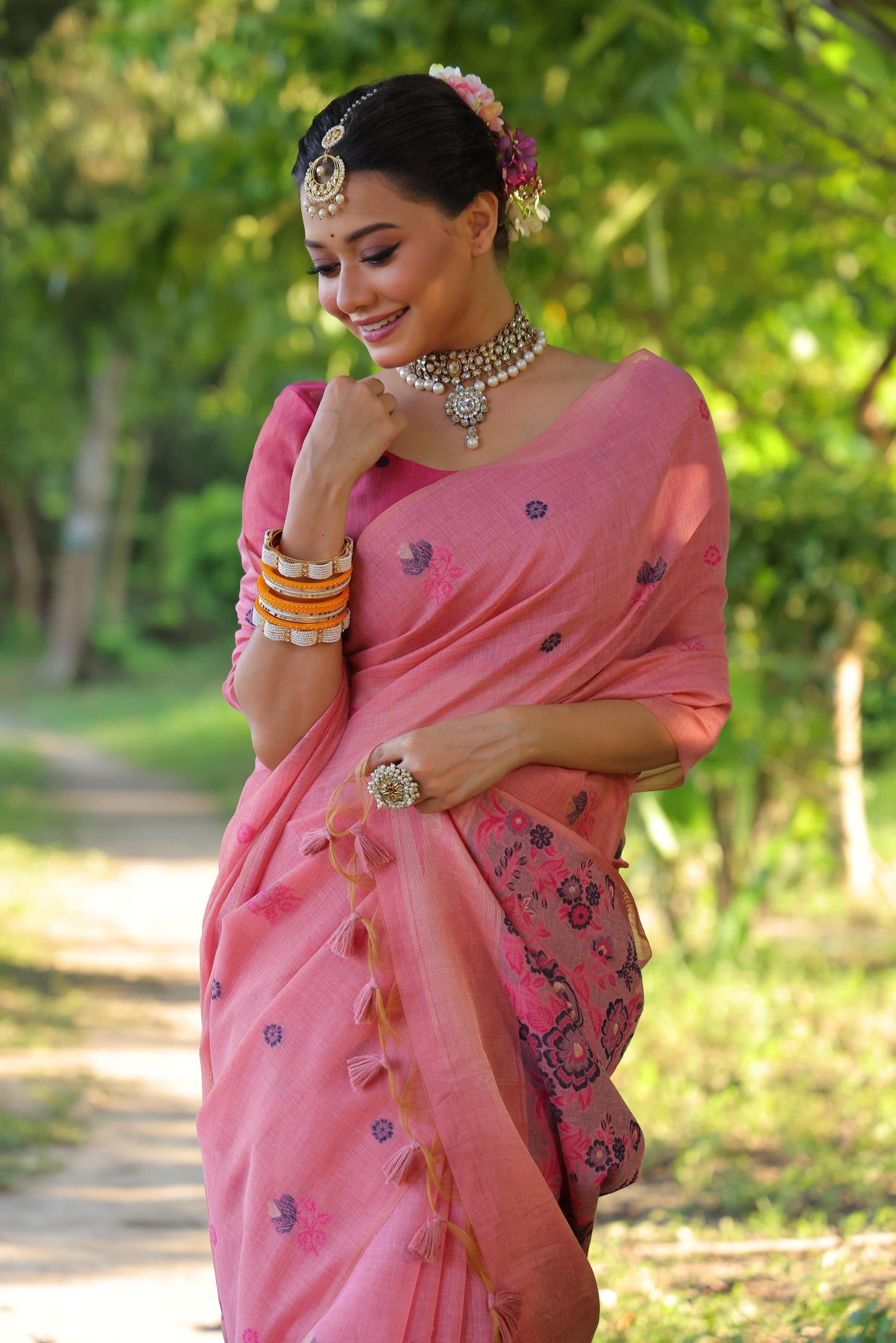 Product Image - Designer Muga Cotton Saree with Floral Weaving