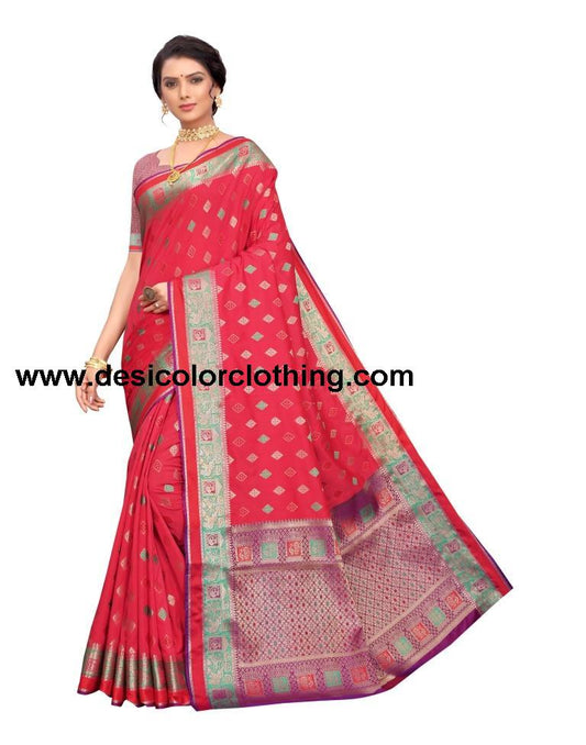 Pink Coloured Poly Silk Jacquard Partywear saree