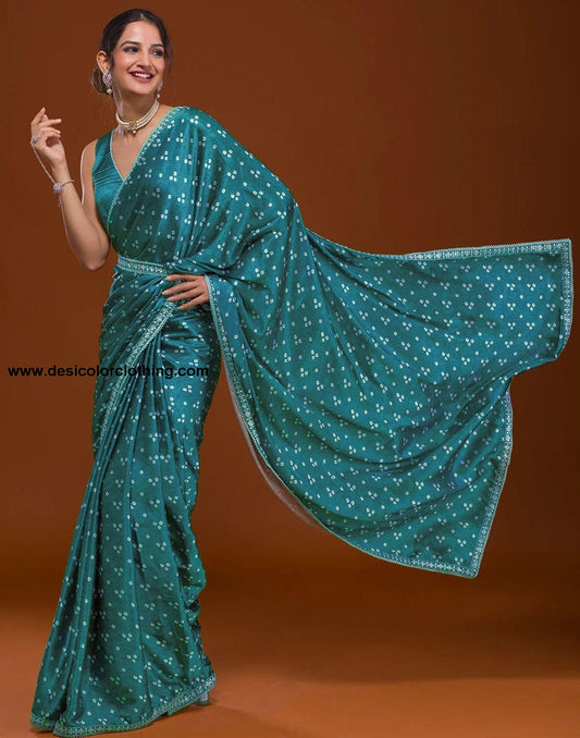 Rama Green Silk Bandhani Saree