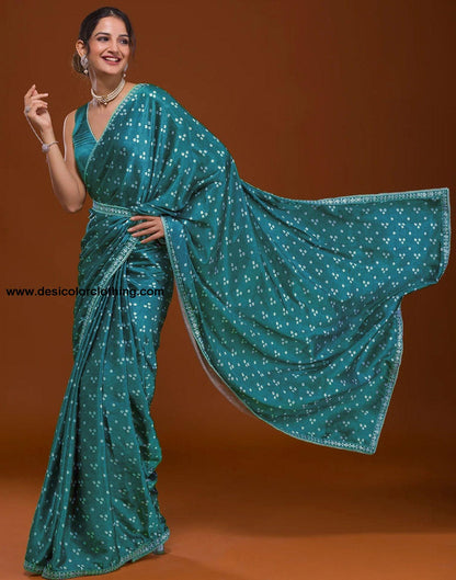 Rama Green Silk Bandhani Saree