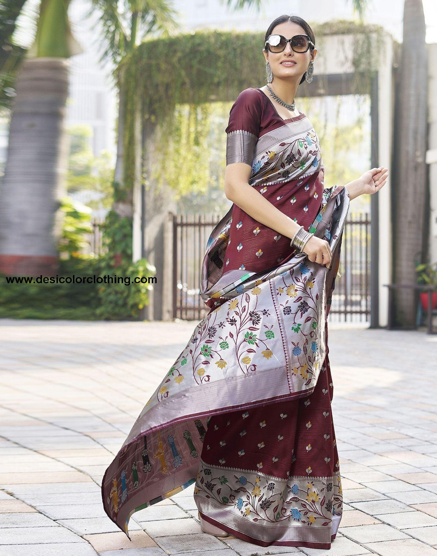 Silver Jacquard Silk Saree