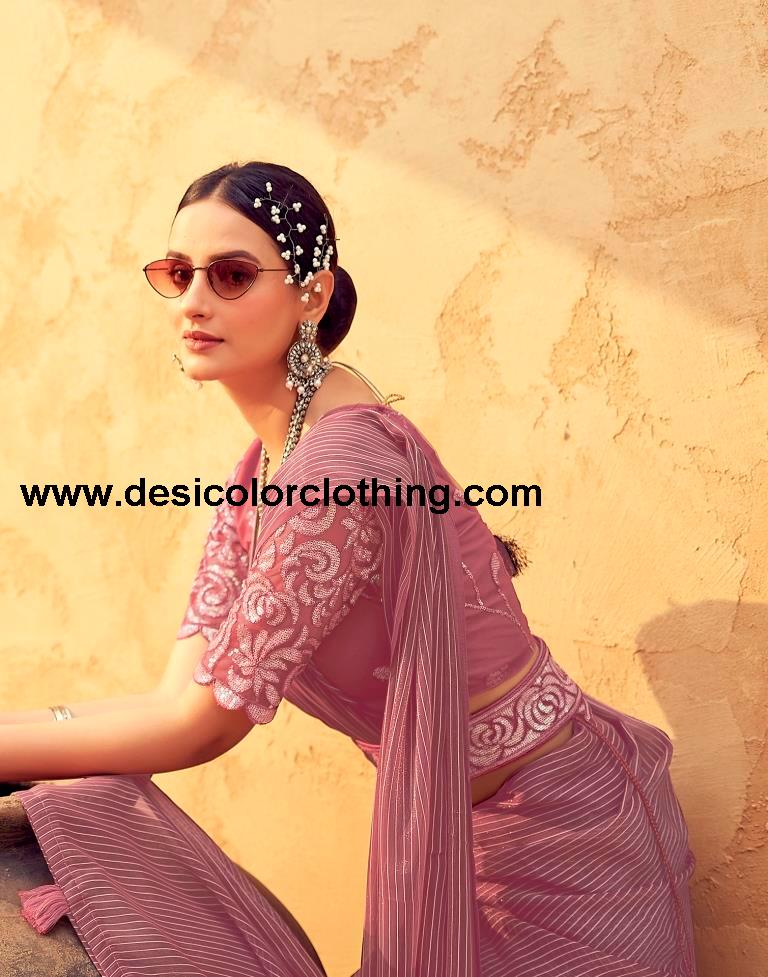 Dusty Pink Chiffon Plain Saree
