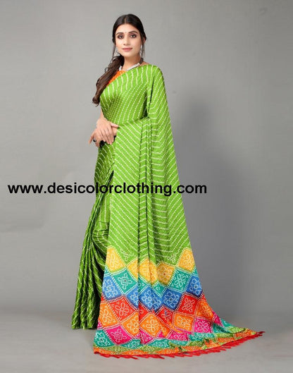 Parrot Green Bandhani Silk Saree | SLV2362S562