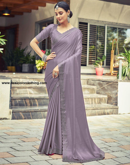Dull Light Purple Plain Silk Saree