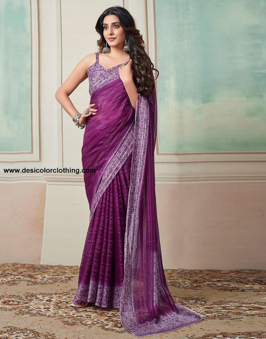 Wine Printed Georgette Saree