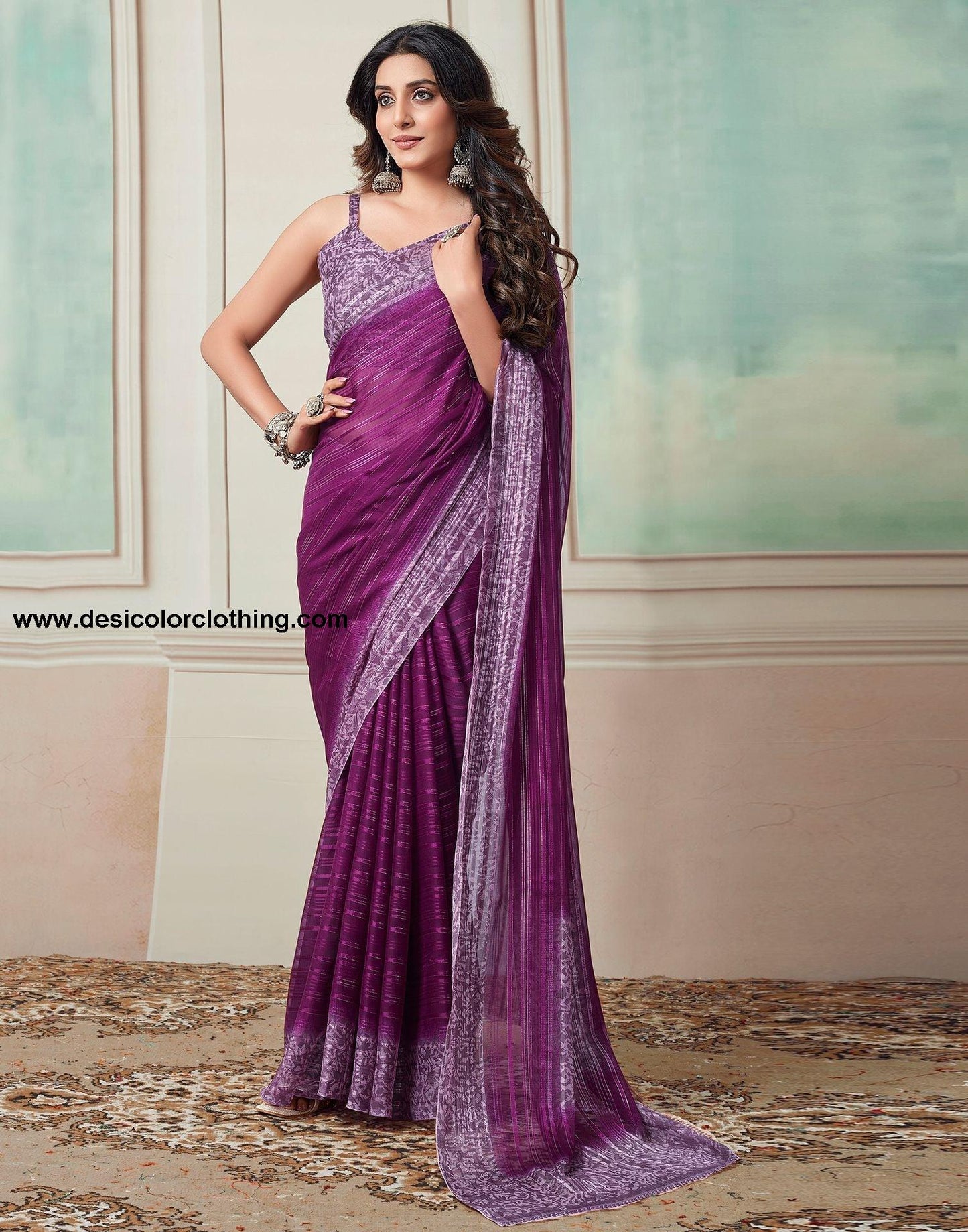 Wine Printed Georgette Saree